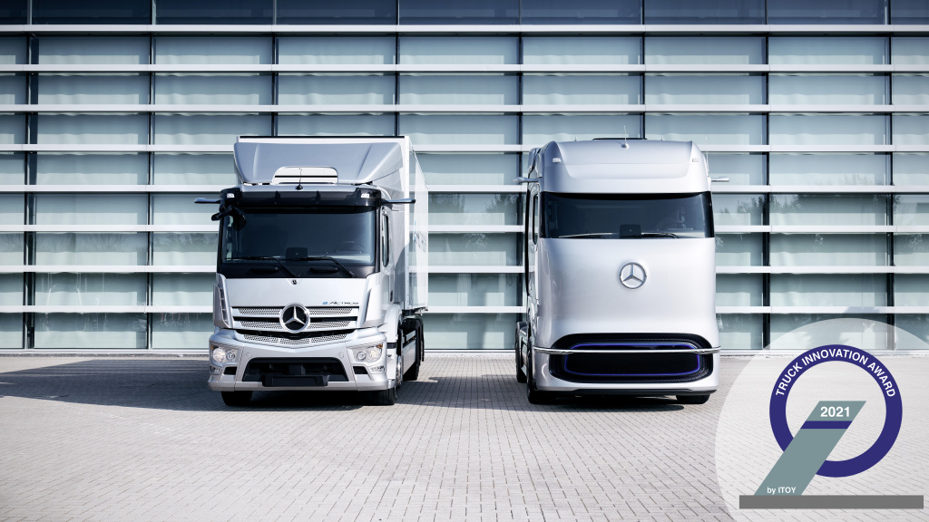 Cele mai inovatoare camioane electrice. Mercedes-Benz eActros și GenH2 Truck câștigă Truck Innovation Award 2021