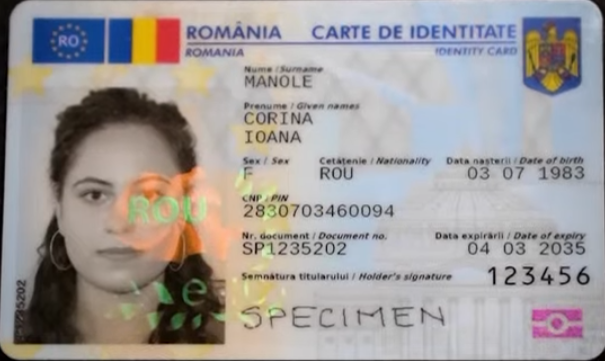 Specimen - Cartea Electronică de Identitate / Sursa: MAI